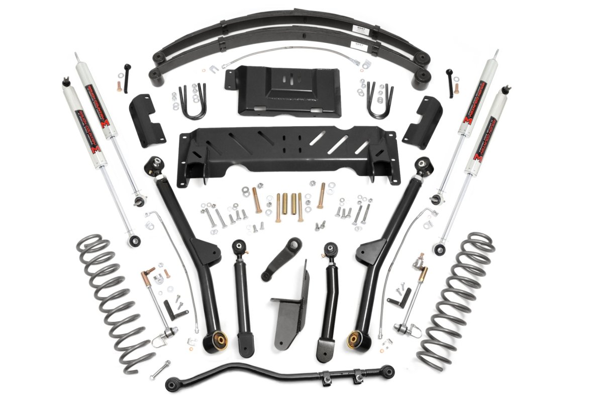 Jeep Cherokee Suspension Lift Kit - Rough Country - 4.5 Inch Lift Kit | Long Arm | RR Leafs | NP242 | M1 - '84-'01